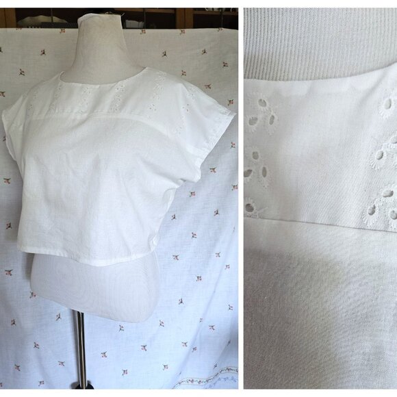 Size L Retro Cotton Eyelet Cropped Top NEW - Picture 1 of 9